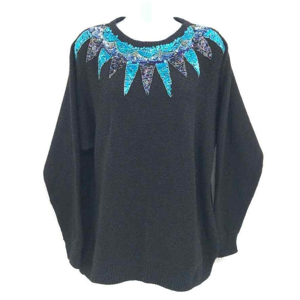 Diana Marco Womens Vintage Sweater Sequined‎ Neck Silk Angora Blend Dolman 40
